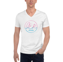 Load image into Gallery viewer, L.E.R. DESIGNS Unisex Short Sleeve V-Neck T-Shirt pink.blu logo
