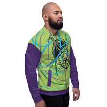 Load image into Gallery viewer, L.E.R. DESIGNS Unisex Bomber Jacket lime.purp
