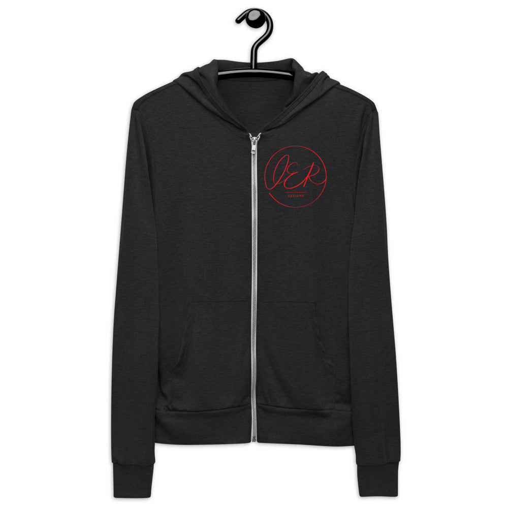 L.E.R. Designs Unisex zip hoodie red.logo